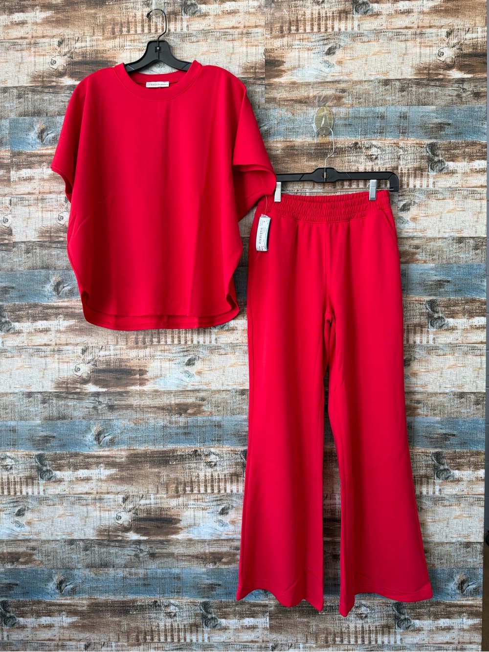 Zenana Scuba Women’s Red Two-Piece Lounge Set — Relaxed Top & Wide-Leg Pants